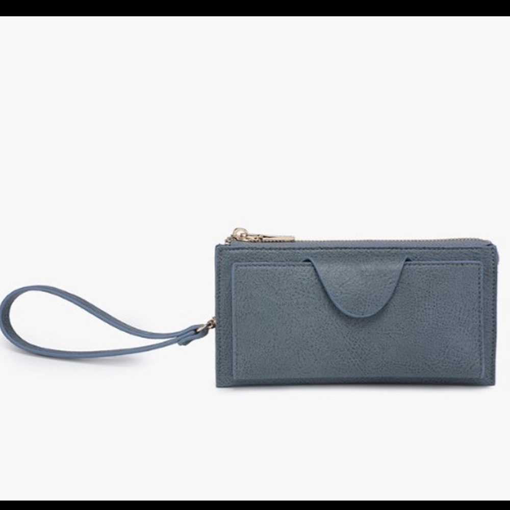 NWT Jen & Co Kyla RFID Vegan Leather Wallet with Wrist Strap in Denim Blue